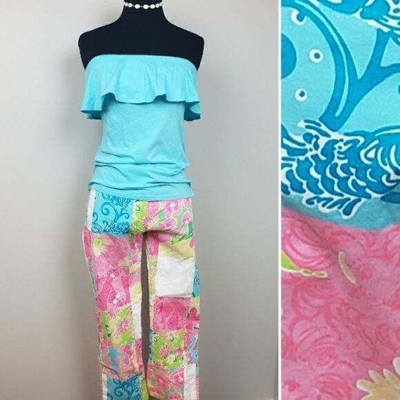 Lilly Pulitzer Vintage White Label Cropped Pants 0 Multi Petal Patch - Picture 2 of 4